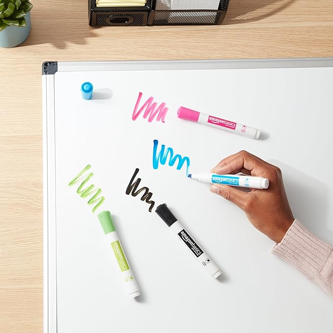 Amazon Basics Dry Erase Markers For Whiteboards, Chisel Tip, Low-Odor, Assorted Colors, Pack of 12