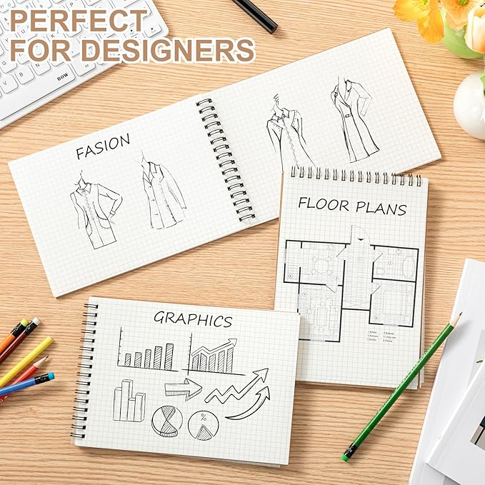 Graph Paper Spiral Notepad A5 Top Wirebound Notepad Grid Notebook Steno Pads Memo Notebook Grid Paper 140 Pages for Writing Sketching Drawing Office Supplies(Kraft,12 Pack)