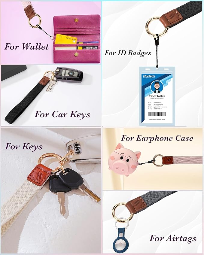 2 Pack Keychain Wristlet Strap Stretchy Lanyard for Keys Cute Wrist Key Chain for Women Men Wallet ID Badges Car Keys (Starlight + Sand Pink)