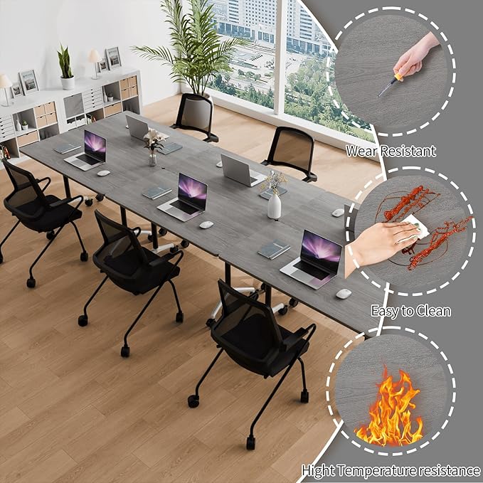 Conference Room Table with Flip-Top Design for Dynamic Meetings, Business Table Computer Desk with Heavy-Duty Frame,Foldable Seminar Meeting Tables for Home Office (6, B, 61IN)
