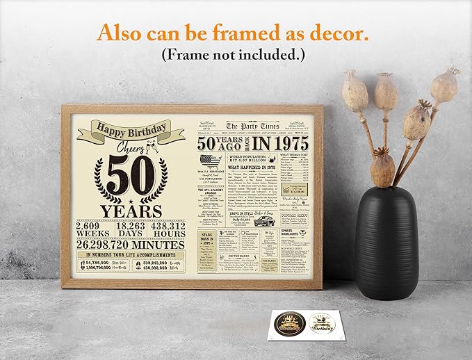 Funny 50th Birthday Card Gifts for Her Him, Cool Gifts for 50 Year Old Woman Men, Jumbo 50th Birthday Card for Wife Husband, Vintage Back in 1975 Card for Dad Mom Sister, 50th Birthday Decorations