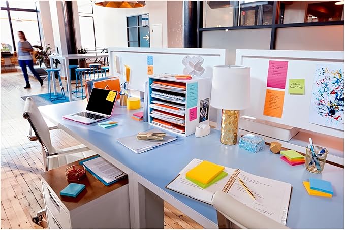 Post-it Super Sticky Notes, 12 Sticky Note Pads, 3 x 3 in., School Supplies, Office Products, Sticky Notes for Vertical Surfaces, Monitors, Walls and Windows, Energy Boost Collection