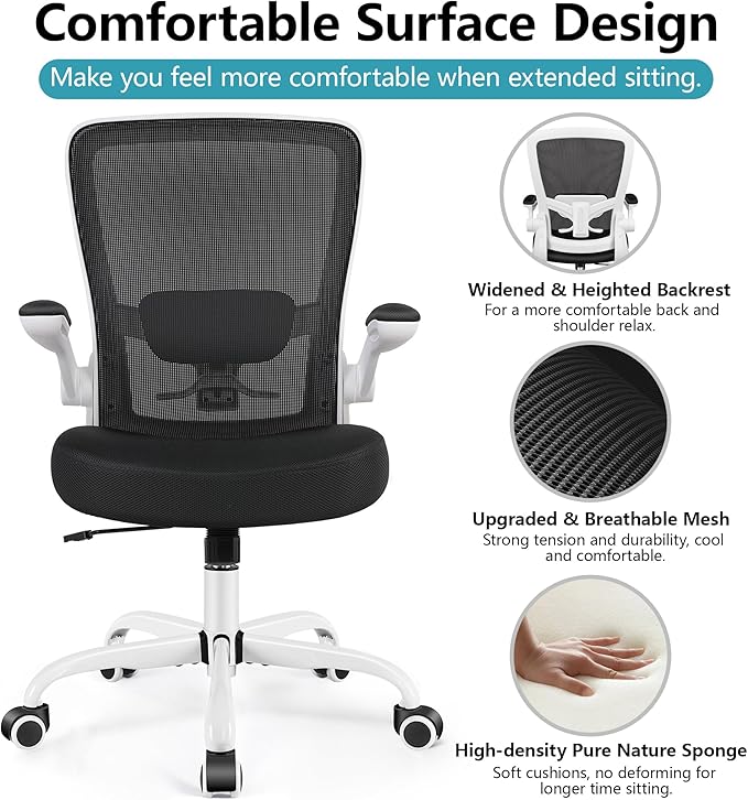 FelixKing Ergonomic Office Chair, Adjustable Lumbar Support, Breathable Mesh Fabric, Durable and Reliable, White