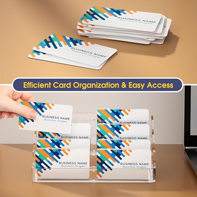 MaxGear Acrylic Business Card Holder for Desk Multiple Business Card Holders, Premium Cards Stand for Workspace, Clear Plastic Display Holder with 4 Tier for Office, 8 Pocket, 400 Cards Capacity