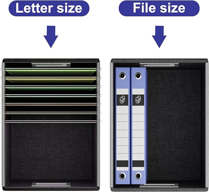 Huolewa File Organizer Box with Lid, Collapsible Leather File Folder Organizer for Office Document Storage, Filing Box with Plastic Slide for Letter/Legal Size Hanging Files,Navy Blue