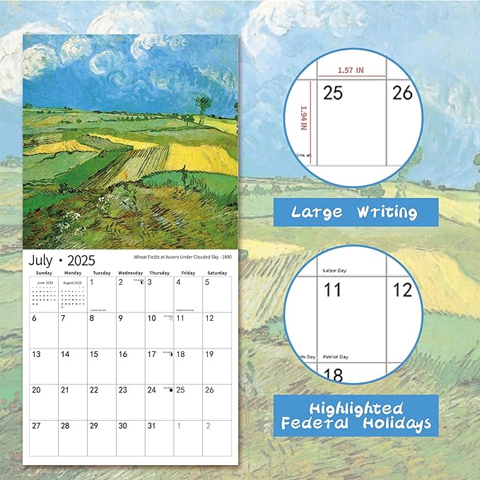 2025 Wall Calendar,Calendar 2025, January 2025 - December 2025, Wall Calendar Vincent van Gogh Painting, 12" x 24" Opened,Full Page Months Thick & Sturdy Paper for Calendar Organizing & Planning