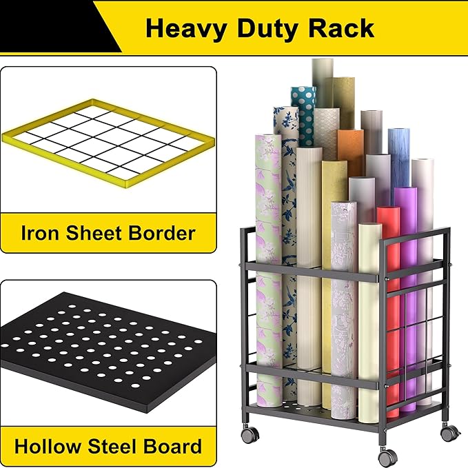 Blueprint Storage Rack, Blueprint Holder with Wheels, Used for Storing Blueprint/Carpet/Map/Poster/Architectural Construction Plan, 20 Slots(3.2" x 3.2"), Silent wheel for Home, Office, School(Black)