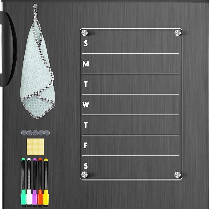 Acrylic Magnetic Meal Planner for Refrigerator Magnetic Menu Board for Kitchen Fridge Clear Weekly Calendar Planning Board Noteboard Acrylic Dry Erase Board to Do/Grocery/Shopping List 12"X8"