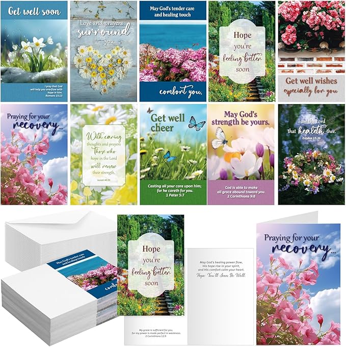 50 Pack Religious Get Well Cards with Scripture Assorted Bible Verse 4 x 6 Inch Affirmation Inspirational Christian Landscape Photography Wishing You Well Greeting Cards with Envelopes