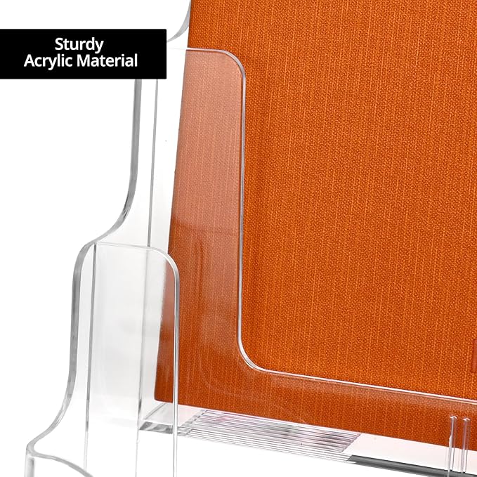 QWORK 2 Pack Acrylic Brochure Holder, 8.5 x 11 inch 4-Tier Literature Pamphlet Flyer Holder, Magazine Booklet Organizer Stand with Removable Divider