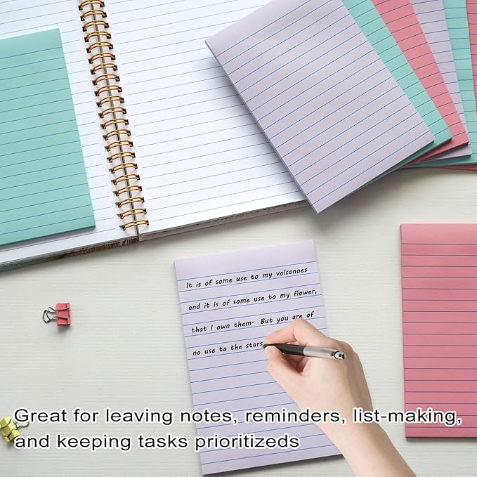 9 Pack Lined Sticky Notes 4X6 in Post Sticky Notes with Lines, Large Ruled Post Sticky Colorful Super Sticking Power Memo Pads Strong Adhesive, Sticky Notes 4x6 (Orchid Frost, Pink, Blue)