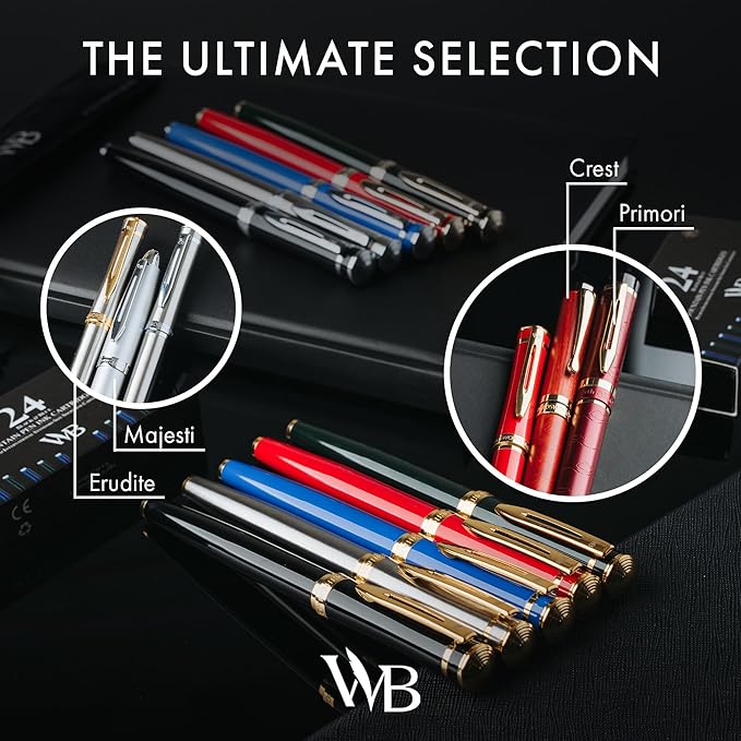 Wordsworth & Black Fountain Pen Set, 18K Gilded Medium Nib, Includes 24 Pack Ink Cartridges, Ink Refill Converter & Gift Pouch, Gold Finish, Calligraphy, [Crimson Red], Perfect for Men & Women