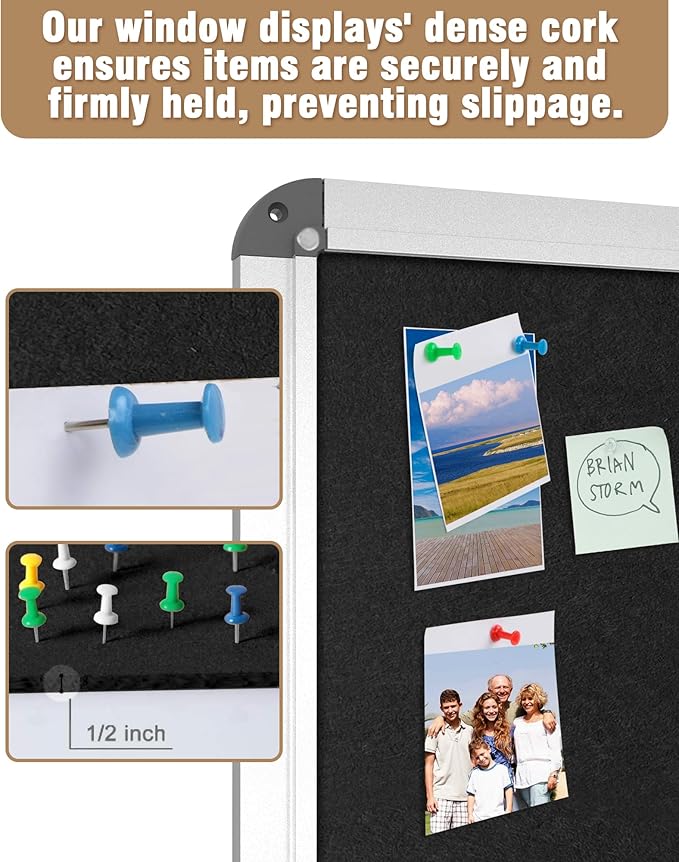 38"x28" Enclosed Bulletin Board, Lockable Weather-Resistant Aluminum Cork Noticeboard for School & Office, Silver Frame w/Black Flet