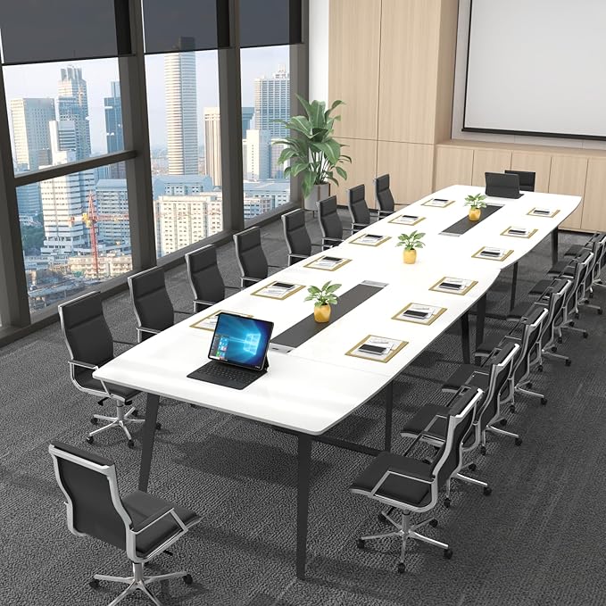 Loomie 8FT Conference Table, 94.49" L x 47.24" W x 29.53" H Meeting Seminar Table with Grommet, Large Boat Shaped Computer Desk, Boardroom Desk for Office Meeting Conference Room,White