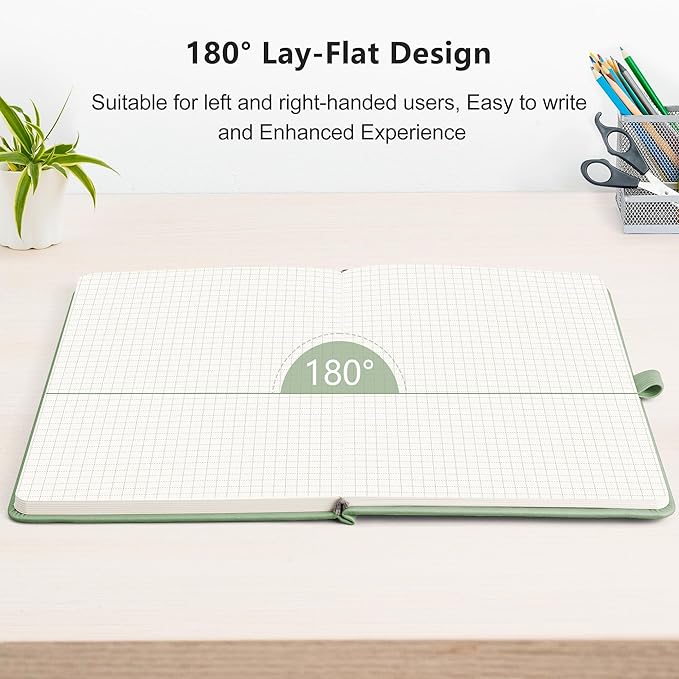 RETTACY Graph Grid Paper Notebook, 2-Pack, 192 Pages per Pack, A5 Medium Size (5.7'' x 8.3''), Leather Hardcover, 100 GSM Thick Paper, for School, Students, Math, Engineering (Black & Light Green)