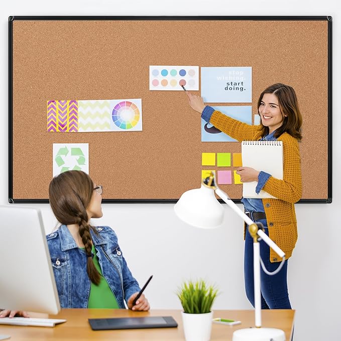 Board2by Extra Large Cork Bulletin Board 96" X 48", Black Aluminum Framed 8'x4' Corkboard for Wall, Wall Mounted Notice Pin Board with 18 Push Pins for School, Home & Office
