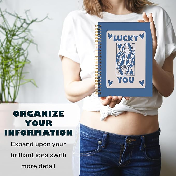 BearCake Funky Retro Y2K Blue Preppy Notebook, Lucky You Poker Preppy Journal, Blue Aesthetic Notebooks, Blue Office Supplies, Blue Desk Accessories, Hardcover Spiral Notebook 5.5x8.3