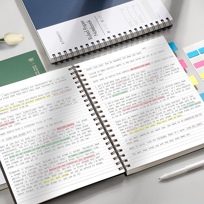 EMSHOI A4 Spiral Notebook College Ruled Lined Journal, 11.2" X 8.27", 300 Pages/150 Sheets, Easy Tear Perforated Pages, 100gsm Thick Paper, Waterproof Softcover, for School Work Writing-Green