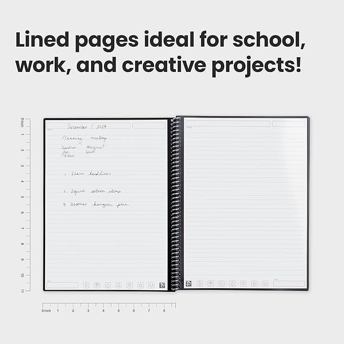 Rocketbook New Core Reusable Spiral Notebook, Letter Size 8.5x11, Navy Blue - Lined Pages, App-Connected, Erasable, Durable Cover, Ideal for School, Work, and Creative Projects