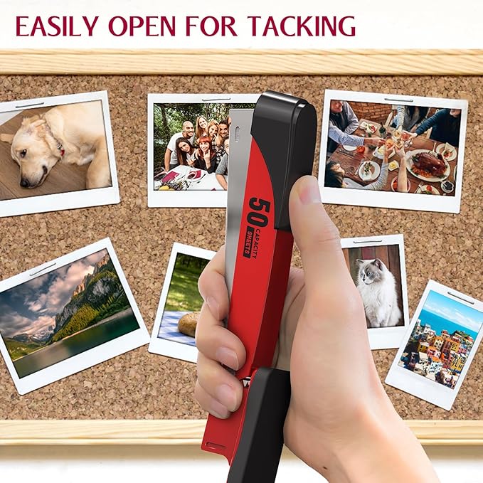 Metal Stapler Heavy Duty 50 Sheet Capacity with 1750 Staples and Staple Remover, Full Strip Staplers for Desk, No Jam, Non-Slip for Office & Classroom, Red