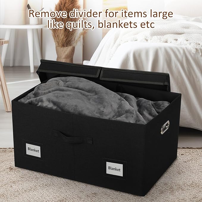 75 Quarts Extra Large Decorative Storage Bins with Lids, 3 Packs Black Collapsible Storage Bins with Lids, Stackable Storage Bins Decorative Box Storage With Lid Extra Large