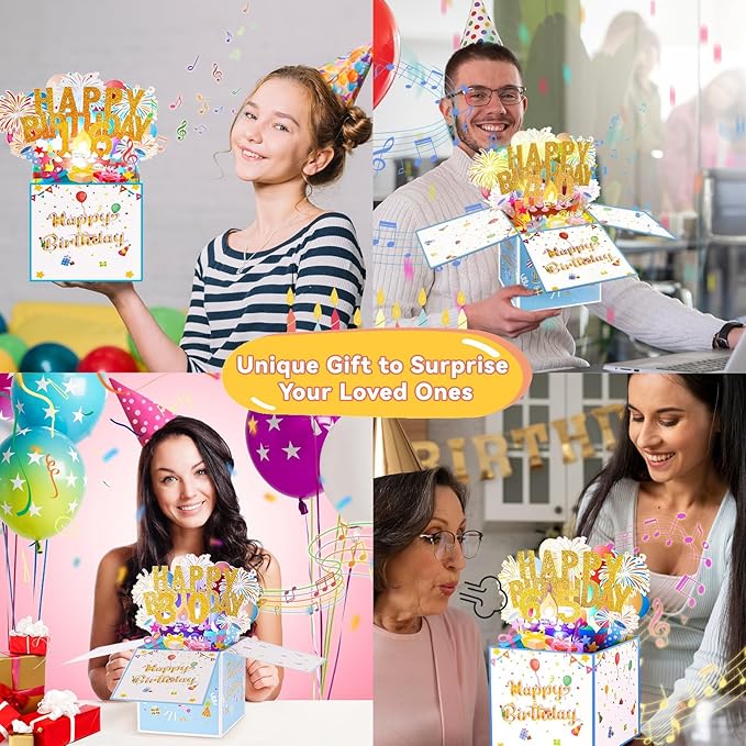 Tnvee 49TH Birthday Cards with Lights & Music & Candle, 3D Large Pop Up Happy Birthday Cards for Women Man Greeting Cards Decorations for 49 Years Old Mom Dad Wife Husband Friend