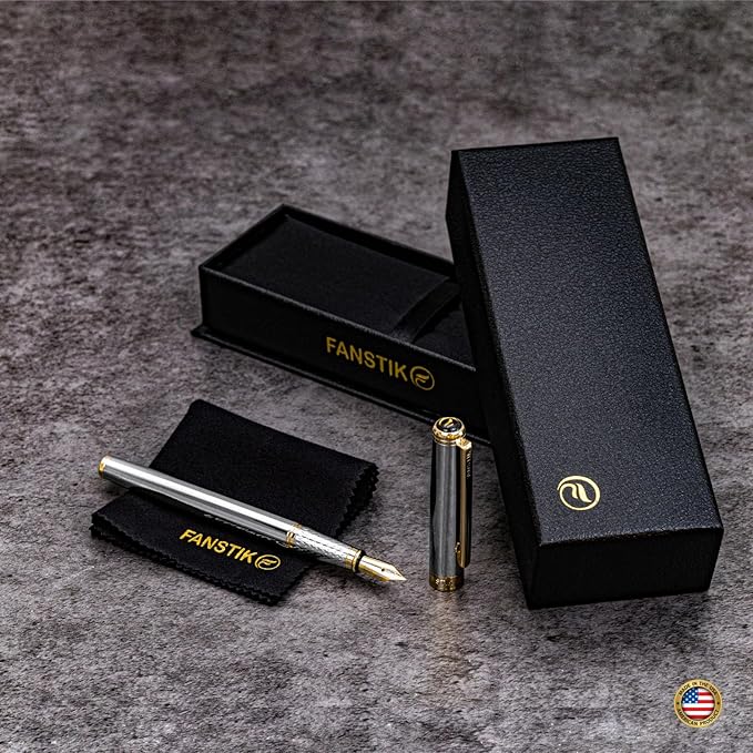 Silver&Gold Luxury fountain pen (Made In USA) fancy gift set for women, Real 24K Gold Plating, Professional executive pen gift set for men (Lux fountain Silver-Gold)