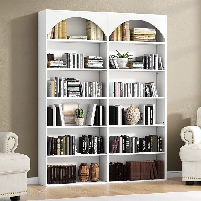 70.8’’ Tall Bookshelf and Bookcase, 7-Tier Double Wide Bookcase Modern Large Open Display Shelves with Curved Baffle for Home Office Living Room (White)
