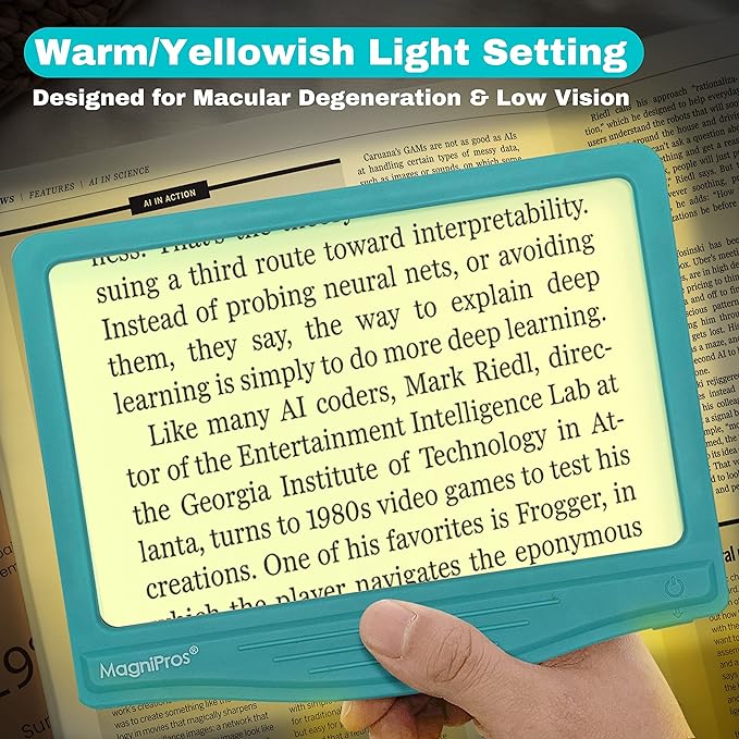 MagniPros 5X Large LED Page Magnifier for Reading with 3 Color Lighting Modes & Anti-Glare Lens to Reduce Eye Strain-Perfect for Small Prints, Aging Eyes, Low Vision and Seniors