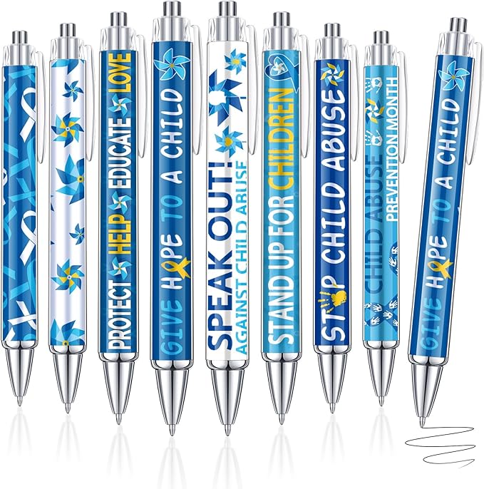 48 Pcs Child Abuse Awareness Pens Blue Ribbon Pinwheel Ballpoint Pens Bulk Child Abuse Prevention Awareness Pens for Love Support Events Charity Abuse Prevention Awareness Month