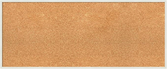 Amanti Art Natural Cork Board for Wall, 15x35 Vision Board with White Frame, Medium Corkboard Office Decor for Home Organization, Modern Corkboard Pinboard to Display Items for Home Organization in