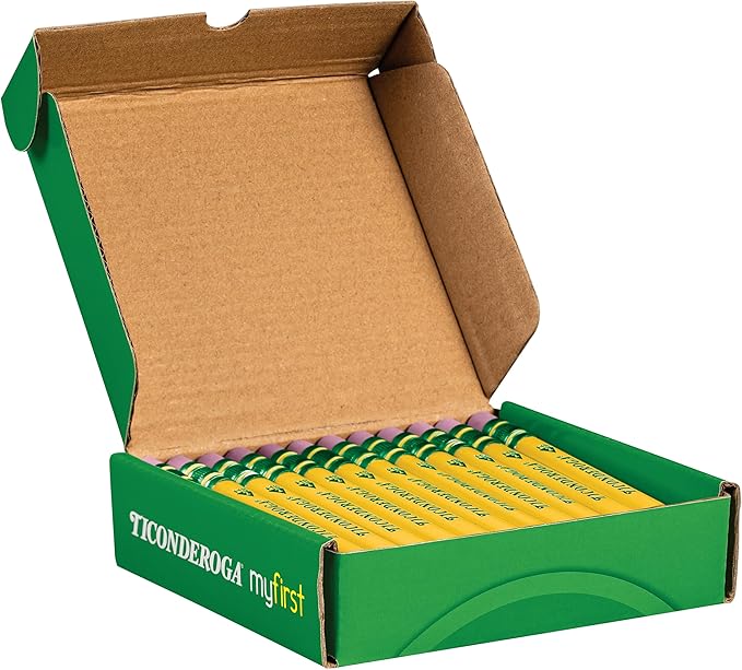 Ticonderoga My First Short Triangular Wood-Cased Pencils, #2 HB Soft, Yellow, 36 Count