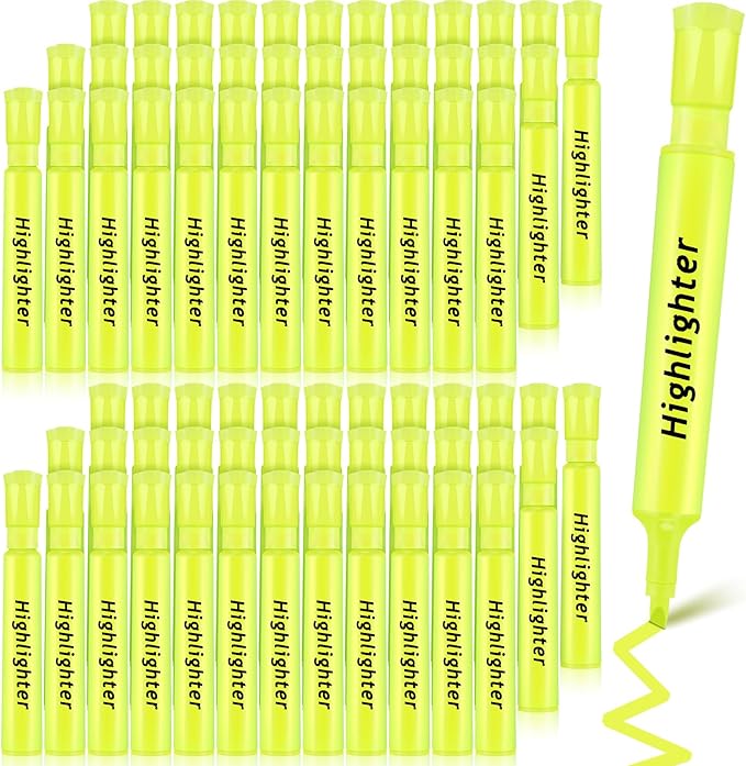 Qilery 72 Pack Highlighters Bulk, Tank Style Chisel Tip Highlighters Markers Quick Drying for Kids and Adult Coloring, Classroom Home Office School Supplies (Yellow)