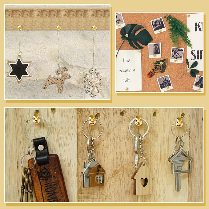 220 Count Gold Push Pins, Standard Plastic Head Steel Point Gold Thumb Tacks Decorative Push Pins for Cork Board Wall Hanging