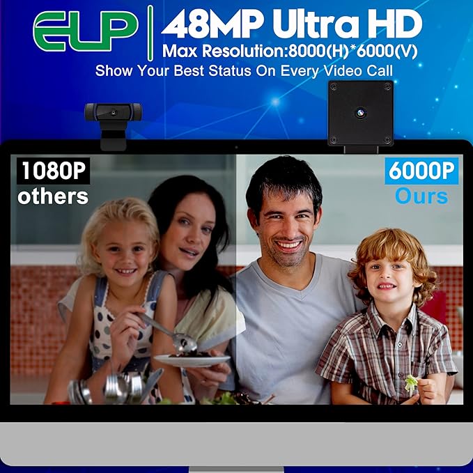 ELP 48MP Autofocus USB Camera with Metal Case for Computer Wide Angle 70degree No Distortion Lens Webcam Mini UVC USB2.0 PC Camera CCTV Video Industrial Lightburn Camera for Raspberry pi Jetson Nano