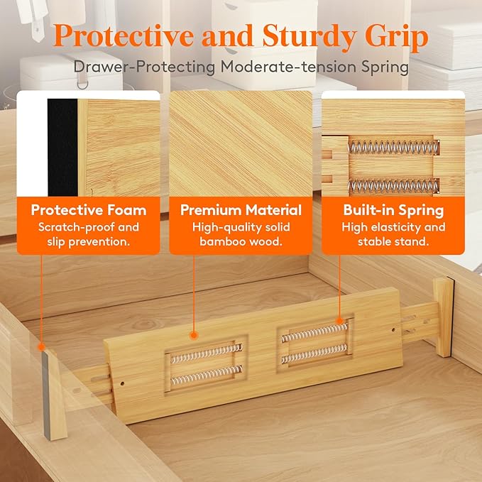 Lifewit 16-22" L x 4" H Drawer Dividers Bamboo 5 Pack, Adjustable Drawer Organizers for Clothes, Expandable Dresser Separators in Bedroom/Bathroom/Kitchen/Fridge/Office Organization and Storage