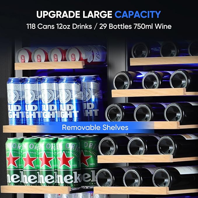 30" Stainless Steel Wine & Beverage Refrigerator - Dual Zone, Built-in/Freestanding with Upgraded Cooling - 30 Bottles & 110 Cans Capacity