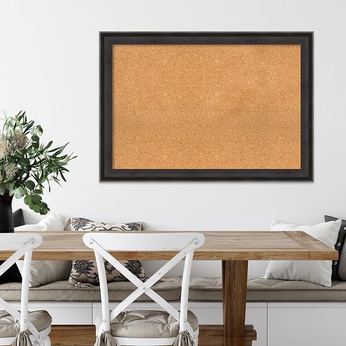 Amanti Art Natural Cork Board for Wall, 28x40 Vision Board with Black Wood Frame, Large Corkboard Office Decor for Home Organization, Casual Corkboard Pinboard to display items for home organization