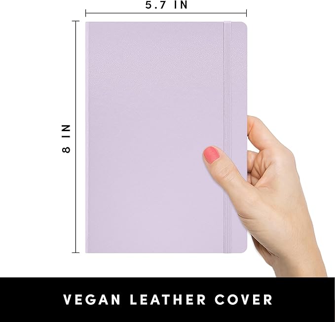 PAPERAGE Lined Journal Notebook, (Lavender), 160 Pages, Medium 5.6 in x 8 in - 100 GSM Thick Paper – Hardcover Journaling Notebook for Work, School & Note Taking