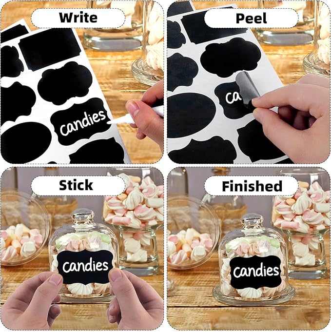 200 Pcs Chalkboard Labels,Reusable Labels with 1 Liquid Chalk Markers Removable Labels,Suitable for Mason Jars Storage Boxes Food Containers Storage Jars Kitchen Food Spice Storage(Black)