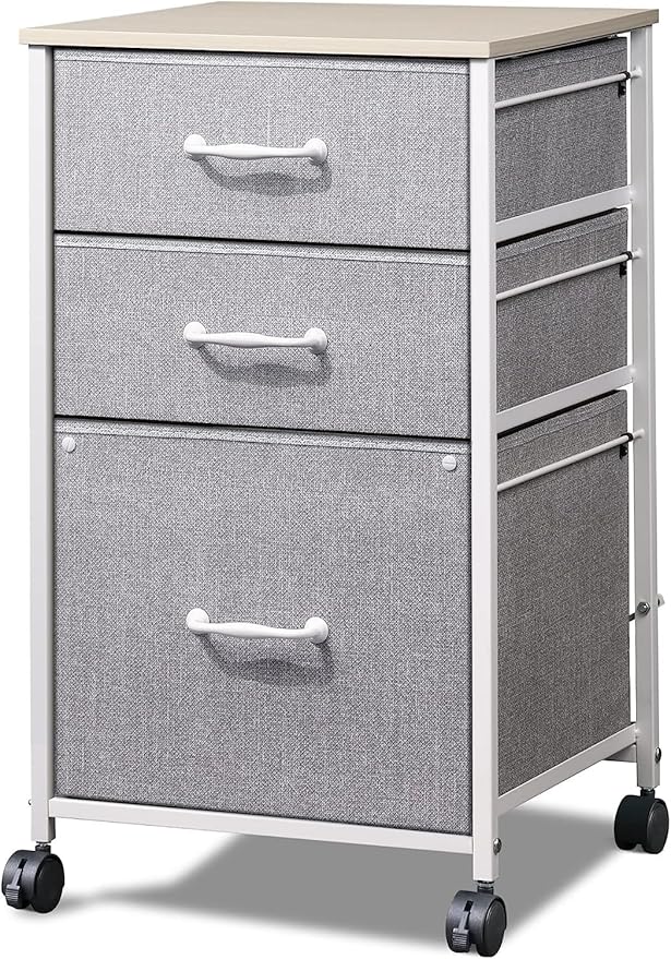 DEVAISE Mobile File Cabinet, Rolling Printer Stand with 3 Drawers, Fabric Vertical Filing Cabinet fits A4 or Letter Size for Home Office, Light Grey