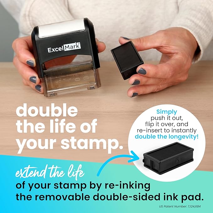ExcelMark Custom Stamp – Clear & Crisp Impressions – Personalized Self-Inking Rubber Stamp – Use for Address Stamp and More (Large)