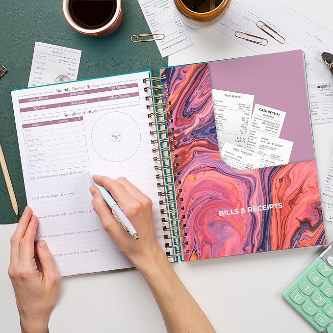GoGirl Budget Planner & Monthly Bill Organizer – Monthly Financial Book with Pockets. Expense Tracker Notebook Journal, Large (Turquoise)