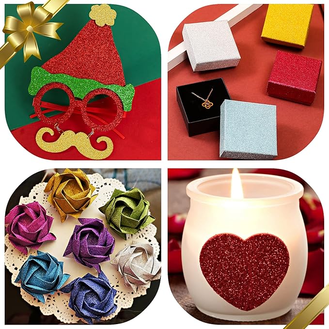 24 Sheets Red Glitter Cardstock Paper, A4 Premium Sparkly Paper for Scrapbook, DIY Projects, Party Decoration, Gift Box Wrapping 250GSM/92lb