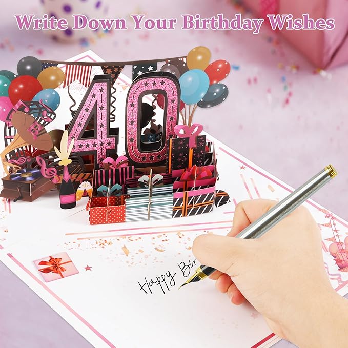 40th Birthday Card for Women Her, Jumbo 3D Pop Up 40th Birthday Gifts, Back In 1985 Happy 40 Year Old Sister Birthday Decorations Cards Card for Wife, Rose Gold