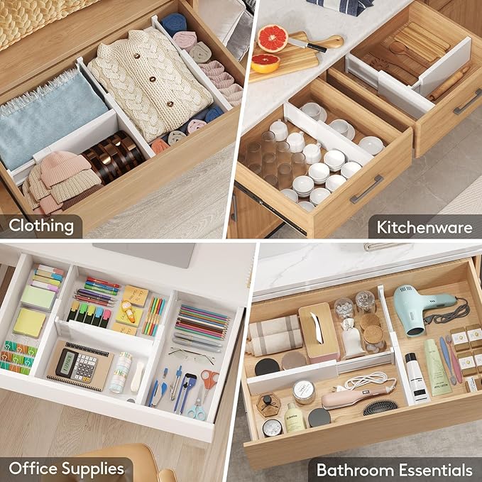 Lifewit 16 Pack Drawer Dividers 5" High, 13.5-22" Adjustable Clothes Organizers, Expandable Dresser Separators in Bedroom/Bathroom/Kitchen/Office