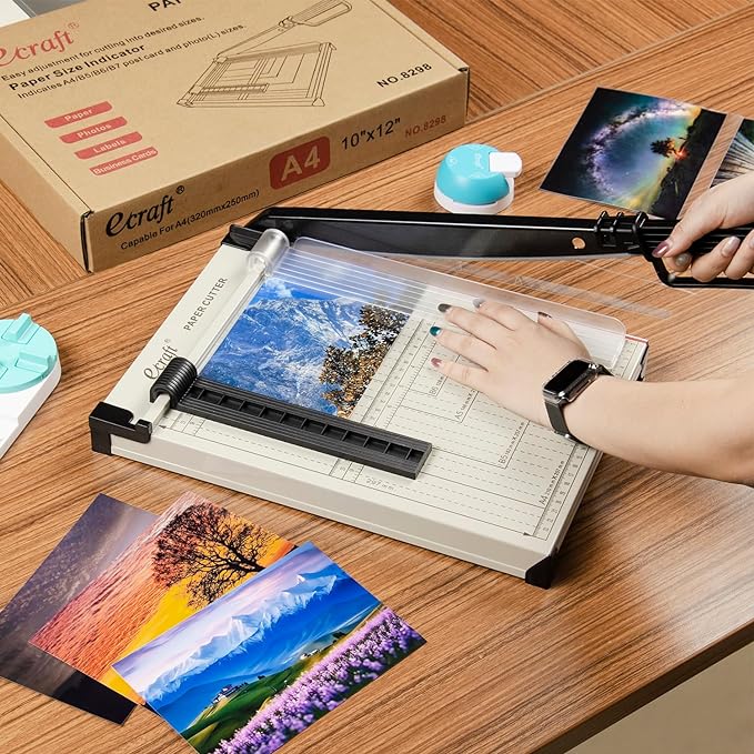 Ecraft 12" Guillotine Paper Cutter：Paper Trimmer Accurate Cutting with Safety Guard,15 Sheets Capacity,Magnetic Guide,Heavy Duty Metal Base, Perfect for Cardstock,Cardboard,Vinyl,Crafts & Photos