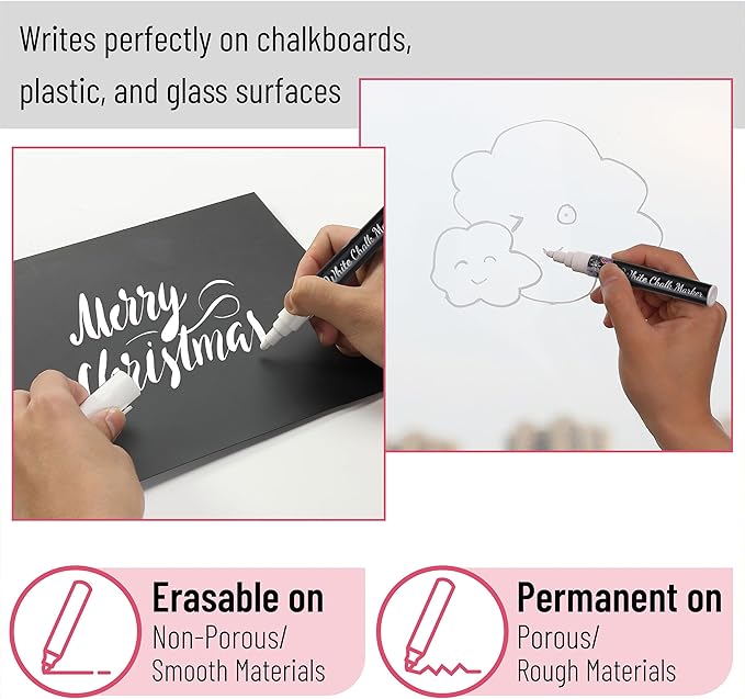 Mr. Pen- White Chalk Markers, 4 pcs, Assorted Size, Chalk Marker, Chalk Pen, Liquid Chalk Marker, Chalk Markers White, White Chalk Pen, Chalkboard Marker, White Chalkboard Marker, Chalkboard Pen