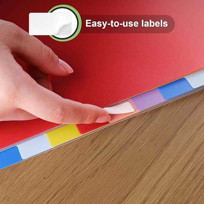 HABGP 12 Tab Dividers for 3 Ring Binder, 24 Pcs Multicolor 3 Ring Binder Dividers with Tabs, Page Folder Dividers, Plastic Tabbed File Dividers with Tabs, Three Ring Binder Index Dividers, 2 Set