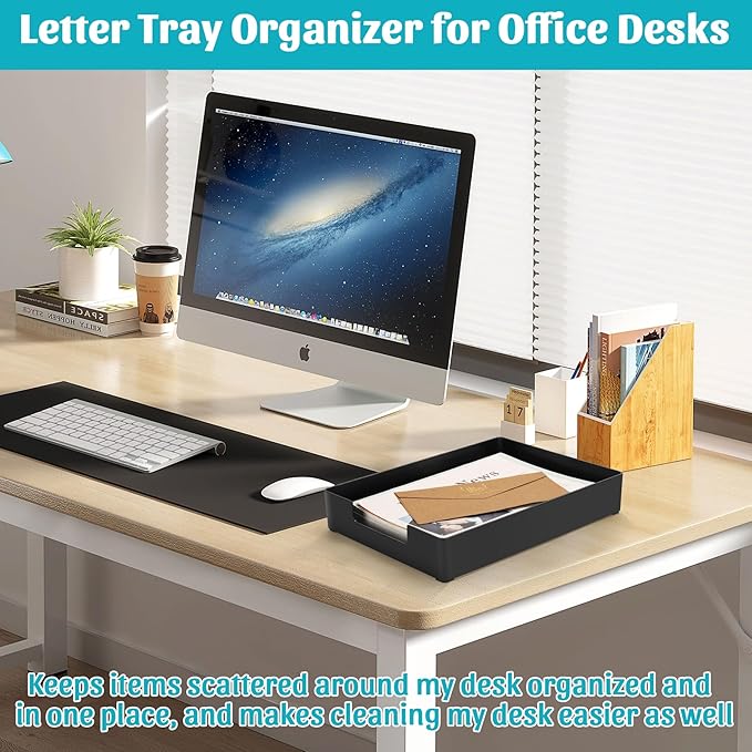 Letter-Size Tray Desk Letter Tray Paper Tray, Sturdy Heavy-Duty Plastic Printer Paper Tray, Single-Tier Stackable File Storage Organizer for Office Home (2, Black)